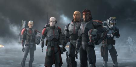 Crosshair, Echo, Wrecker, Hunter y Tech, el escuadrón de 'La remesa mala', clones modificados genéticamente.