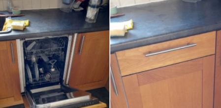 El lavavajillas estaba cubierto por lo que parecía ser un falso armario