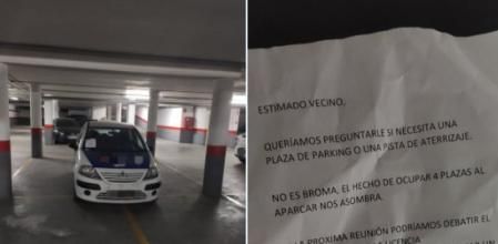 El paradigma del coche mal estacionado está representado por este coche que invade cuatro plazas de aparcamiento