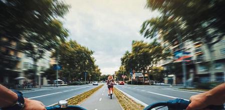 POV bicycle riding in Barcelona, Spain