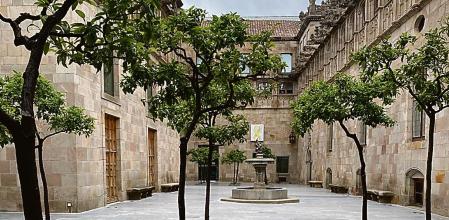 El Pati dels Tarongers, del Palau de la Generalitat, desierto, el dia de Sant Jordi