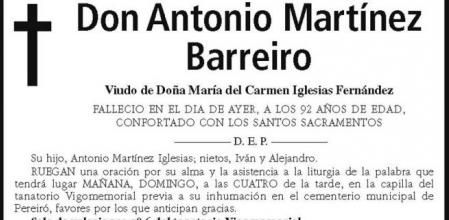 Esquela Don Antonio Martínez Barreiro
