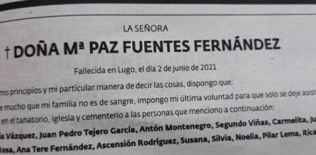 La última voluntad de una mujer en su esquela explica quién no debe asistir a su funeral