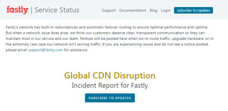 La página de información de estado de los servicios del CDN Fastly