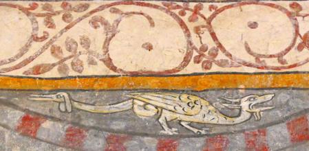 Las pinturas de la abadía, elaboradas con una técnica mixta de fresco y temple siglo XIV.