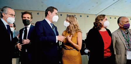 FOTO ALEX GARCIA PABLO CASADO DEL,PP, JORDI GUAL, CON LA MINISTRA DE TRABAJO Y ECONOMIA SOCIAL YOLANDA DIAZ, JAVIER FAUS, ANTONIO GARAMENDI DE LA CEOE, ADA COLAU Y PEPE ALVAREZ DE LA UGT EN LA SEGUNDA JORNADA DE LAS JORNADAS DEL CIRCULO DE ECONOMIA QUE SE CELEBRAN EN EL HOTEL W BAJO EL TITULO LA TRAN RECONSTRUCCION 2021/06/17