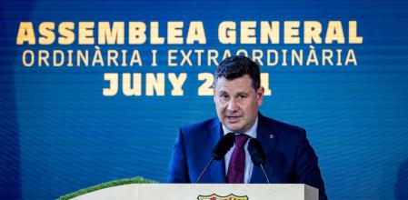 El vicepresidente económico del FC Barcelona, Eduard Romeu, en la Asamblea General Ordinaria y Extraordinario del club blaugrana realizada el 20 de junio de 2021 en el Camp Nou
FCB
20/06/2021