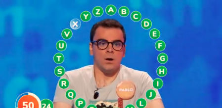 Pablo Díaz, con cara de hiperventilación, a una palabra del bote de 'Pasapalabra'