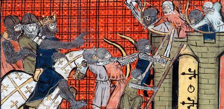 Godofredo de Bouillon y caballeros templarios durante la primera cruzada