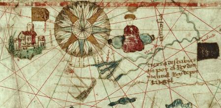 Mapa del 1500 que muestra a los barcos portugueses llegando a las costas de la India.