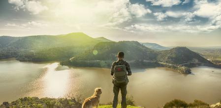 trekking with the dog on mountains