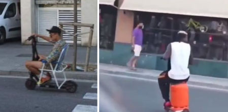 Conducir un patinete eléctrico sobre una silla o una bombona de butano supone una infracción multada con 100 euros como mínimo