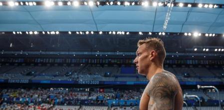 Caeleb Dressel tras participar en la prueba de 100m libres de natación