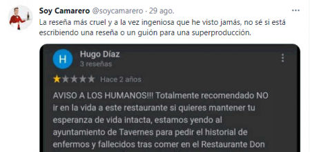 La reseña cruel e ingeniosa de un cliente enfadado por la falta de higiene de un restaurante