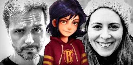 Amanda Black flanqueada por sus creadores, Juan Gómez-Jurado y Bárbara Montes