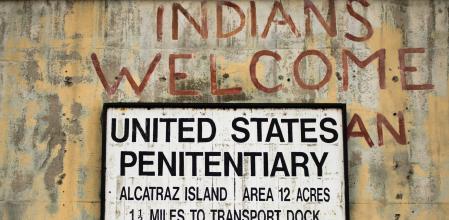 Una pintada irónica en el viejo penal de Alcatraz