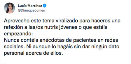 Carlos Ríos comparte los datos de un paciente y una nutricionista explica por qué no se debe hace