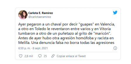 Una tuitera animó a continuar con las denuncias a pesar de lo ocurrido en Malasaña