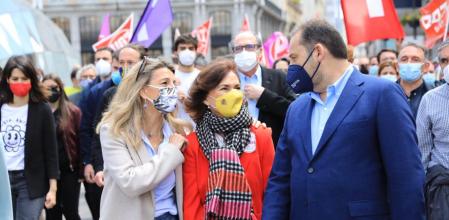 José Luis Ábalos y Carmen Calvo con Yolanda Díaz el pasado 1 de mayo