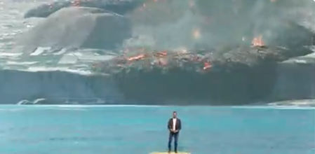 La televisión canaria recrea con realidad aumentada los efectos de la lava al llegar al mar en La Palma