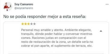 La reseña ha sido publicada por la cuenta de Twitter @SoyCamarero