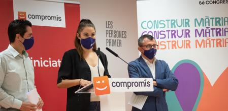 Paco García, Mireia Mollà y Miquel Real, en la rueda de prensa de presentación del congreso de Iniciativa.