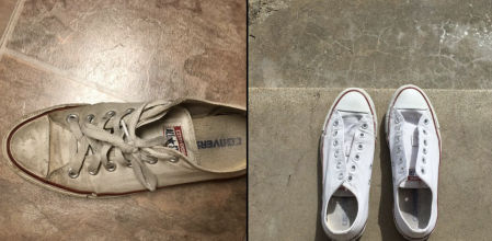 Este es el resultado de lavar las bambas blancas con el método de Sarah Tracey