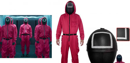 Disfraz de 'El juego del calamar' con mono rojo y máscara