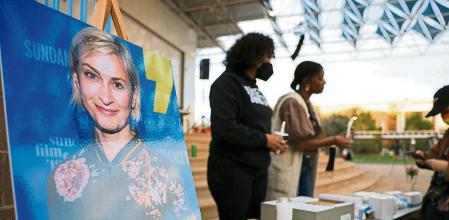 An image of cinematographer Halyna Hutchins, who died after being shot by Alec Baldwin on the set of his movie 