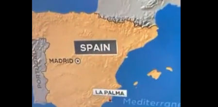 Mapa de los informativos de la CBS que sitúa la erupción de la isla de La Palma en Murcia