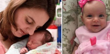 Margaret y Lynlee el día del nacimiento y cuando cumplió un mes de vida