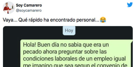 Un camarero pregunta por las condiciones laborales de un empleo y la respuesta indigna a las redes
