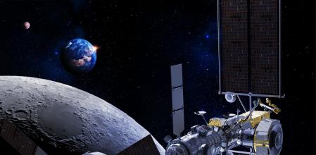 Representación de Gateway de la ESA orbitando la Luna