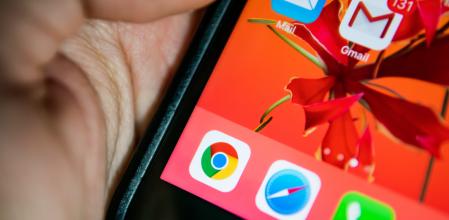 Bangkok, Thailand - July 21, 2019 : Google Chrome and Safari web browser applications on iPhone 7.