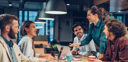 Group of people on a business meeting late in the evening