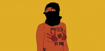 Indignadas. Mujer no te rindas', 2018-2021, impresión sobre lona