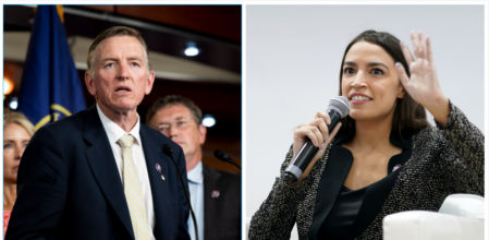 Combinación de fotografías del congresista republicano Paul Gosar y la legisladora demócrata Alexandria Ocasio-Cortez