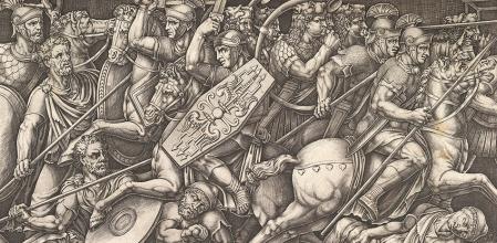 Soldados romanos contra dacios en un grabado inspirado en el arco de Constantino.