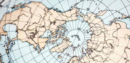 Antique German atlas map close up: North Pole