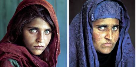 La imágen icónica de Sharbat Gula de niña, portada de National Geographic, junto a otra de adulta