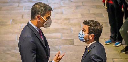 15 - 09 - 2021 / Barcelona / Palau de la Generalitat / Reunion entre los presidentes de España, Pedro Sanchez y Catalunya, Pere Aragones / Foto: Llibert Teixidó