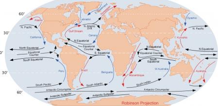 Principales corrientes oceánicas del planeta .