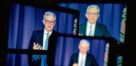 Jerome Powell, chairman of the U.S. Federal Reserve, speaks during a live-streamed news conference following a Federal Open Market Committee (FOMC) meeting in New York, U.S., on Wednesday, Dec. 15, 2021. Powell said that cryptocurrencies are risky, but he doesn't see them as a danger to financial stability at this point. Photographer: Michael Nagle/Bloomberg