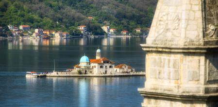The artificial islet of Our LadIslote atifical de Nuestra Señora de las Rocas, Montenegro y of the Rocks in the Bay of Kotor at Perast in Montenegro