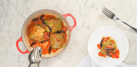 Rollitos de col con lentejas