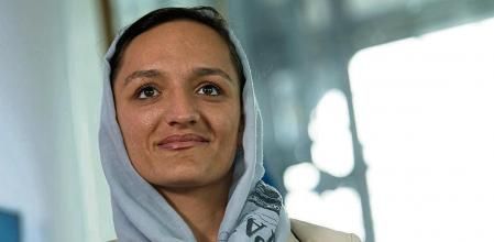 26 August 2021, North Rhine-Westphalia, Duesseldorf: Zarifa Ghafari, former mayor of Maidan Shahr stands in front of the TV channels' microphones. Ghafari talks about the refugee experience from Afghanistan and the current situation of Afghan women. Photo: Federico Gambarini/dpa (Photo by Federico Gambarini/picture alliance via Getty Images)