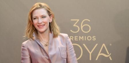 Cate Blanchett esta mañana en la rueda de prensa en València