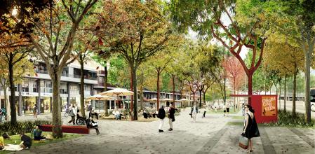 Aspecto que tendrá la nueva urbanización de la Gran Via de Barcelona sobre el túnel viario de Glòries