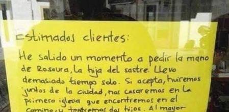 La divertida nota viral del dueño de un local a sus clientes: “He salido un momento a pedir la mano”