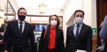 La portavoz del Grupo Popular, Cuca Gamarra, a su llegada al hemiciclo, junto al secretario general del Grupo, Guillermo Mariscal, y el portavoz de Exteriores, Pablo Hispán
02/03/2022
Cuca gamarra pp